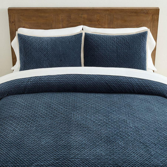 Cross Stitch Velvet Quilt, Lapis Blue, King/Cal. King