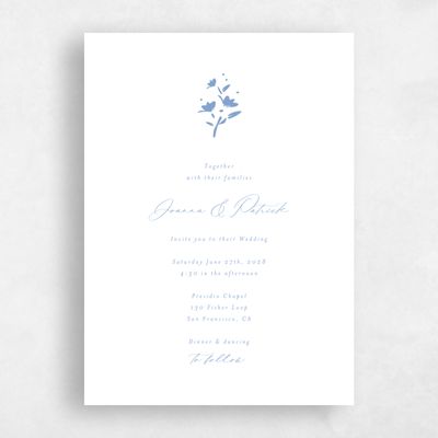 Blue Floral Wedding Invitation - Regal Classic Letterpress