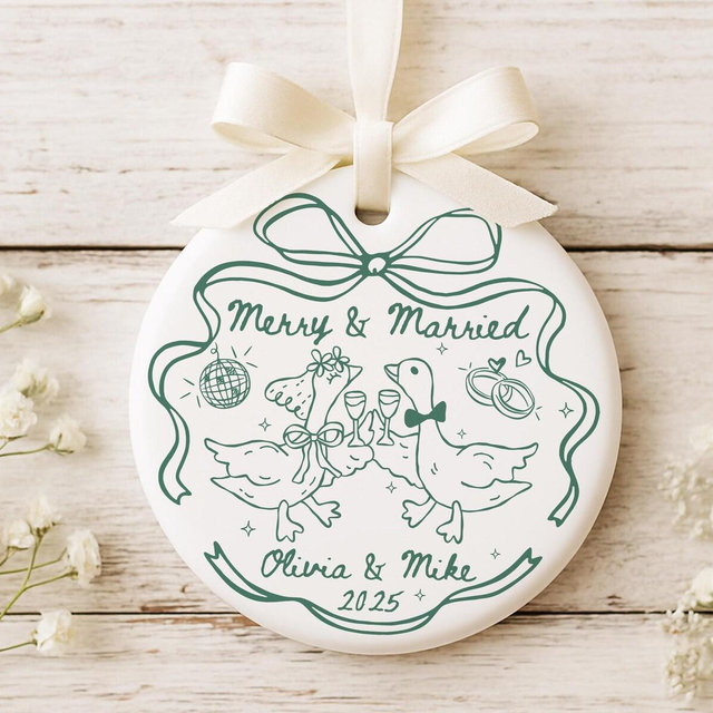 Merry And Married Ornament Personalized, Custom First Christmas Married Ornament, Personalized Wedding Keepsake, Christmas Gift For Newlywed