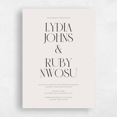 Pale Beige Wedding Invitation - Amberley Portrait