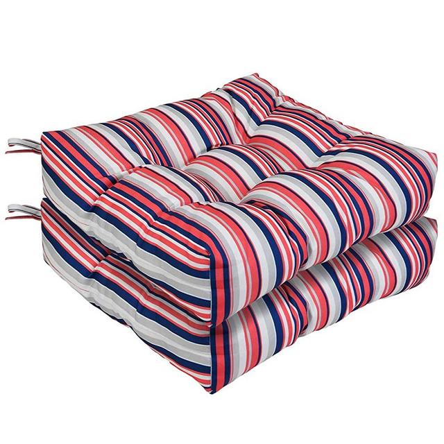 AAAAAcessories Outdoor Wicker Seat Chair Cushion Set of 2, 19 x 19 x 5 Inch, Red Stripes