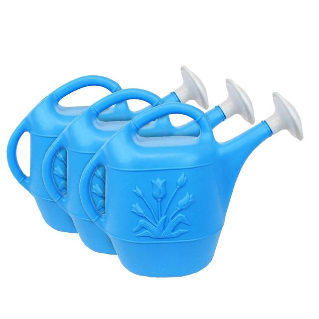 Union Products 63066 2 Gallon Plastic Indoor/Outdoor Watering Can w/ Tulip Design for Garden, Potted Plants, & Patio Pots, Caribbean Blue, 3 Pack