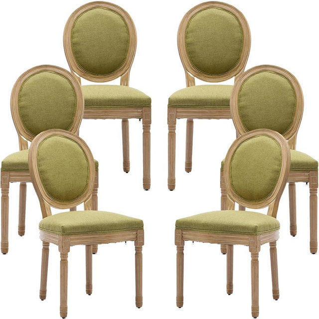ODUSE-DAILY French Country Dining Chairs Set of 6, Olive Green Kitchen & Dining Room Chairs Set of 6, Linen Upholstered Dining Chairs, Wood Legs, Sillas De Comedor (Fabric, Olive, 6Pcs)