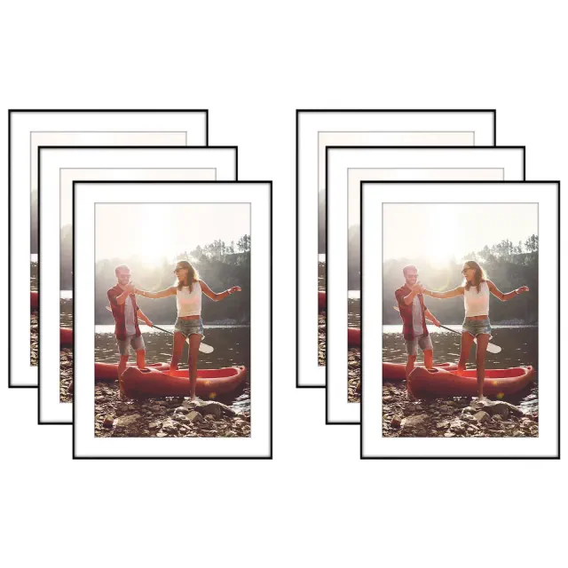 Americanflat Front Loading 5x7 Picture Frame Set with Mat for 4x6 - Perfect for Photos - 6 Pack - Black