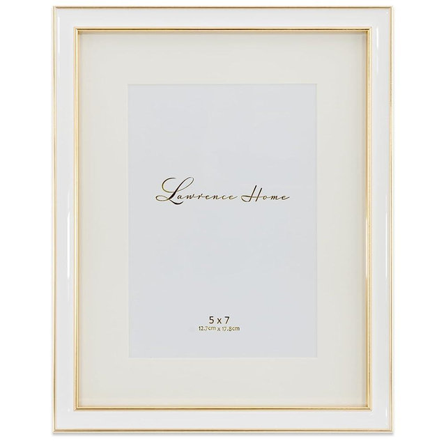 Lawrence Frames Matted White Enamel with Gold, 5x7