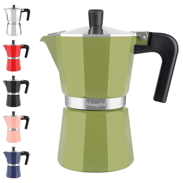 Mongdio Stovetop Espresso Maker Moka Pot, Stove Top Cuban Coffee Maker, Italian Greca Mocha Pot, 6 Espresso Cups, 10 oz - Green