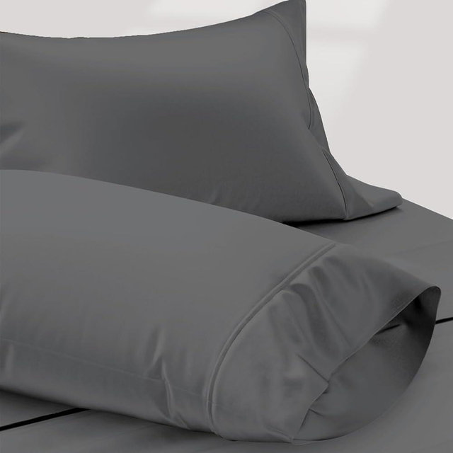 TEXAS LINEN CO. 100% Egyptian Cotton Pillow Cases Standard/Queen Size Set of 2 - Luxury 1200 Series Sateen Pillow Cases (Dark Grey), Silky Soft Cotton Pillowcases Fits Standard & Queen Size Pillows