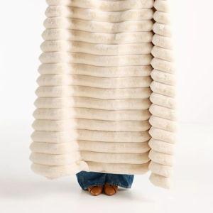 Ivory Tipped Puffer Faux-Fur Throw Blanket