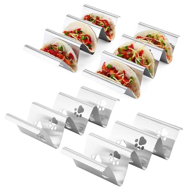 Taco Holders for Grill -Taco Holders Set of 4 Stainless Steel Taco Holder for Kids Taco Night - Premium Easy To Use and Clean Taco Stand For 3 Soft Hard Shell Tacos - Perforated with Bear Paw