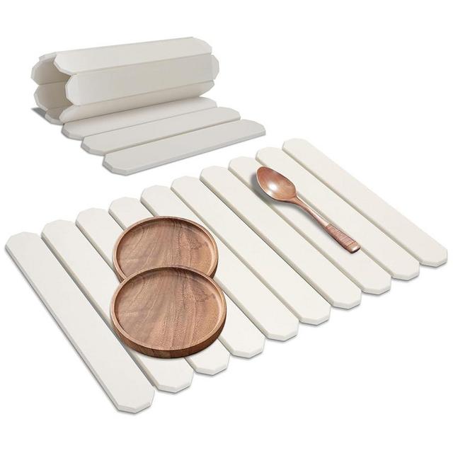 Large Stone Dish Drying Mats for Kitchen Counter, Fast Drying Collapsible Dish Drying Mat, Eco-Friendly Absorbent Diatomaceous Earth Mats for Dishes Bottles Cups, Match Any Countertop, 24"(L)×16"(W)