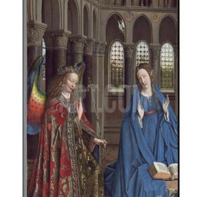 The Annunciation, premium Giclee Print by Jan van Eyck, woddmount
