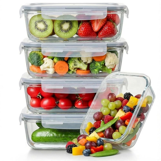 5 Pack 36oz Borosilicate Glass Food Storage Containers Set with Lids, Freezer Meal Prep Containers, Airtight Bento Lunch Container Set, Oven, Freezer and Dishwasher Safe, BPA Free, Kitchen Storage Set