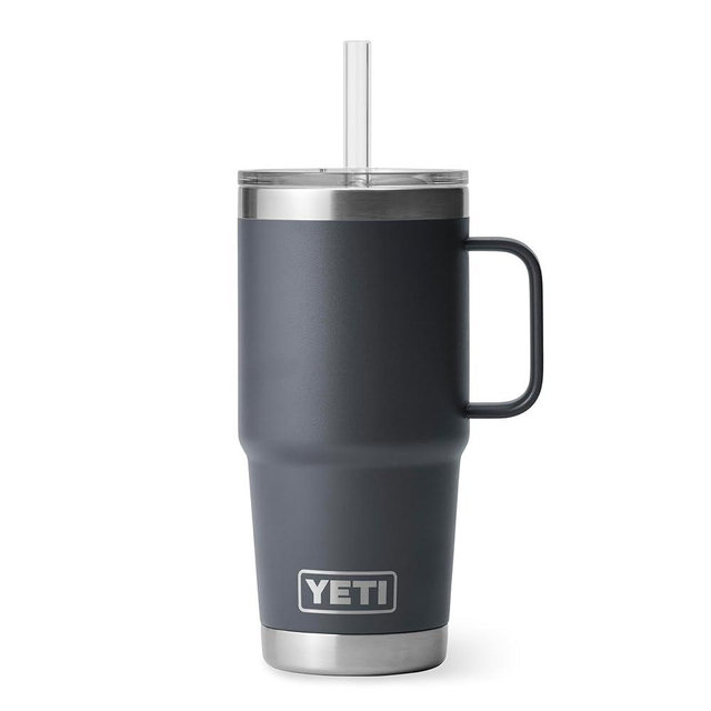 YETI Rambler 25 oz Tumbler with Handle and Straw Lid, Travel Mug Water Tumbler, Vacuum Insulated Cup with Handle, Stainless Steel, Charcoal