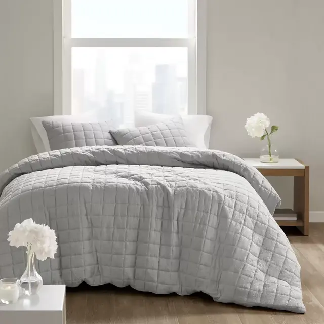 N Natori Cocoon Quilt Top 3-Piece Full/Queen Duvet Cover Mini Set in Grey