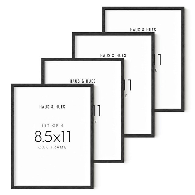 HAUS AND HUES Black Picture Frames 8.5 x 11 - Black Picture Frame Set of 4, Black Frames for Gallery Wall, 8.5 x 11 Picture Frame Wood, Certificate Frames 8.5 x 11, Frame 8.5 x 11 (Black Oak Frames)