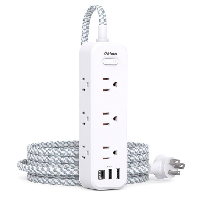 Extension Cord 10 ft, Long Extension Cord with 9 Outlets 3 USB Ports, Surge Protector Power Strip, USB Power Strip for Home, Office, Dorm Room Essentials, College