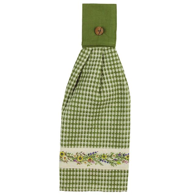 The Country House Wildflower Vine Floral Green Plaid 28 x 19 Fabric Hand Towel with Hanging Tab