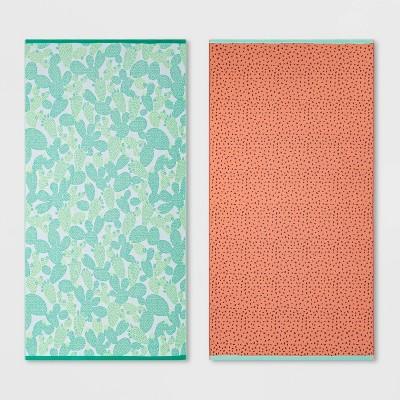 2pk Watermelon and Cactus Sand Resistant Beach Towel Set - Sun Squad™