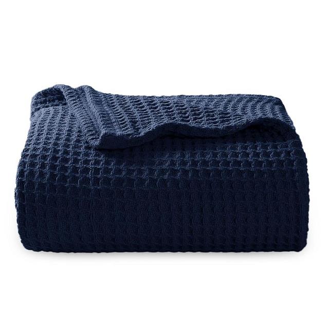 Bedsure 100% Cotton Blanket Twin XL Size for Bed - Breathable and Soft, Waffle Weave Blanket for Summer Spring, Pageant Blue, 66x90 inches