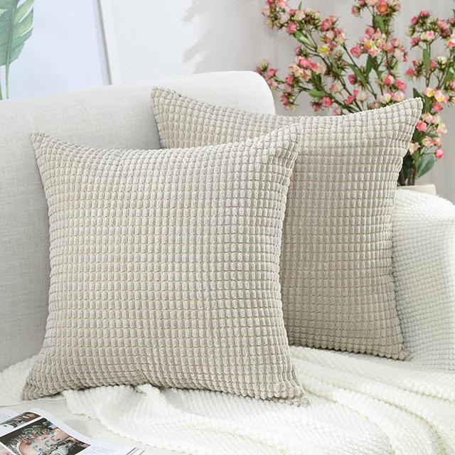 BeBen Throw Pillow Covers, Decorative Pillow Covers 18X18, Set of 2 Soft Corduroy Square Cushion Case Home Decor for Couch, Bed, Sofa, Bedroom, Car , Khaki, 18X18