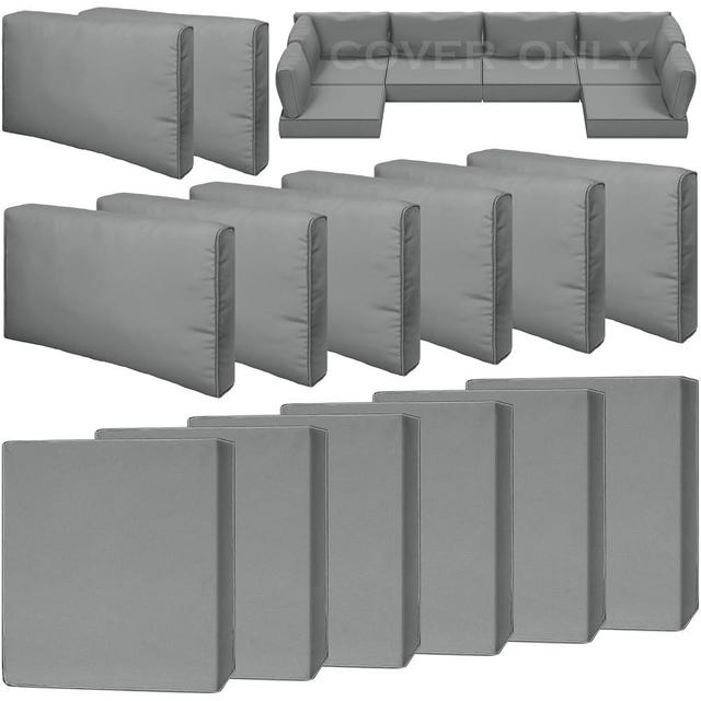 Cethytirko 14 Piece Outdoor Patio Waterproof Cushion Covers, Fits 6-Seat Wicker Rattan Sectional Couch Chair Furniture Cover Replacement Set - Fade-Resistant Patio Cushion Covers with Zipper