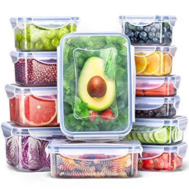 Veken Food Storage Containers with Airtight Lids, 12 Pack Plastic Reusable, Stackable Meal Prep Containers and Bento Lunch Boxes, Microwave, Freezer, Dishwasher Safe