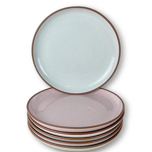 Mora Ceramic Plates Set, 7.8 in - Set of 6 - The Dessert, Salad, Appetizer, Small Dinner etc Plate. Microwave, Oven, and Dishwasher Safe, Scratch Resistant. Kitchen Porcelain Dish - Assorted Colors