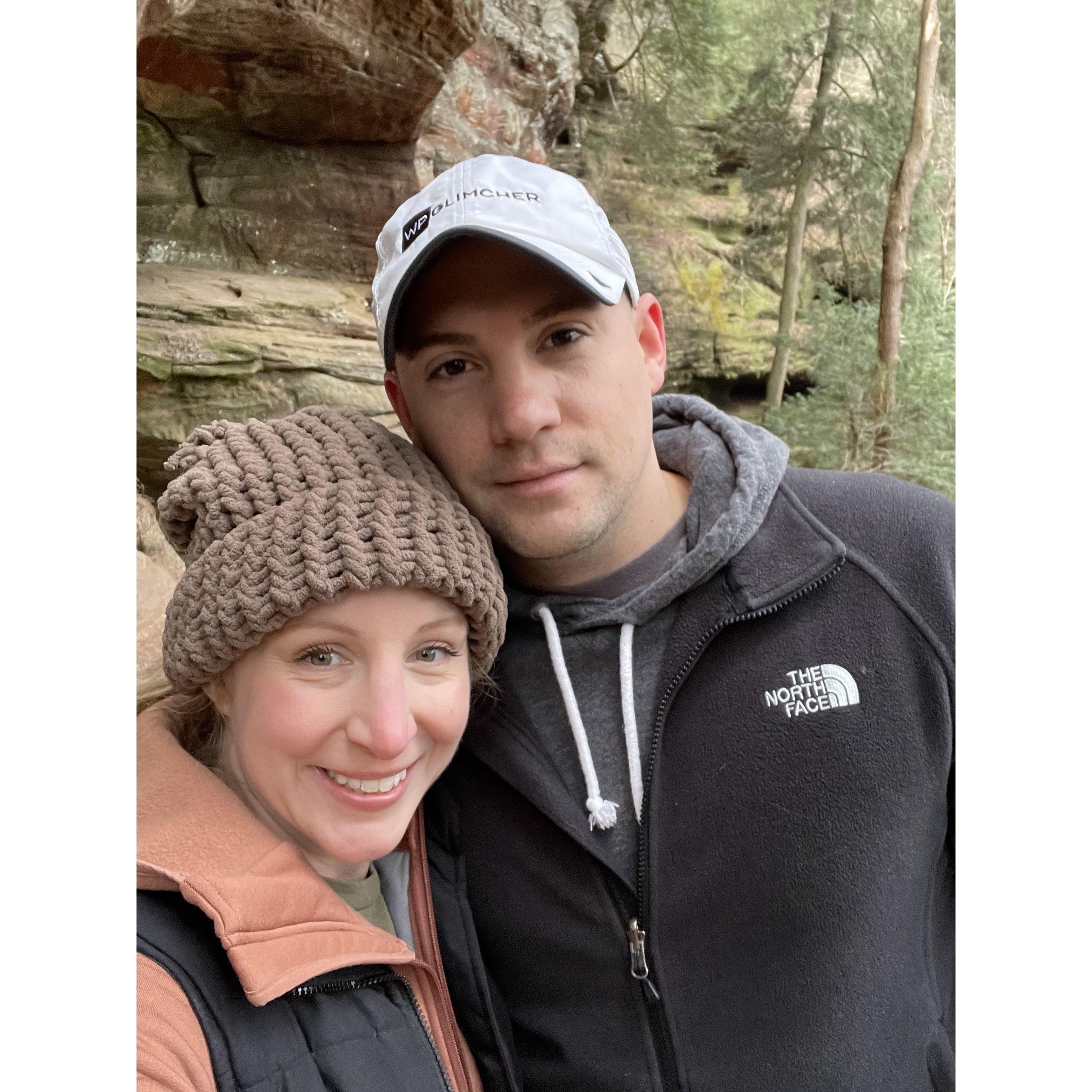 Right before Jordan proposed while hiking in Hocking Hills.