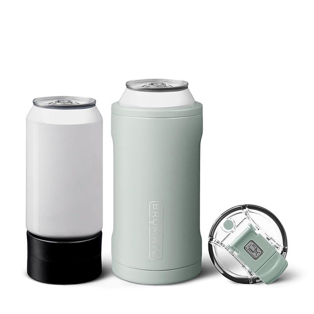 BrüMate Hopsulator Trio 3-in-1 Insulated Can Cooler for 12oz / 16oz Cans + 100% Leak Proof Tumbler with Lid | Insulated for Beer, Soda, and Energy Drinks (Sage)