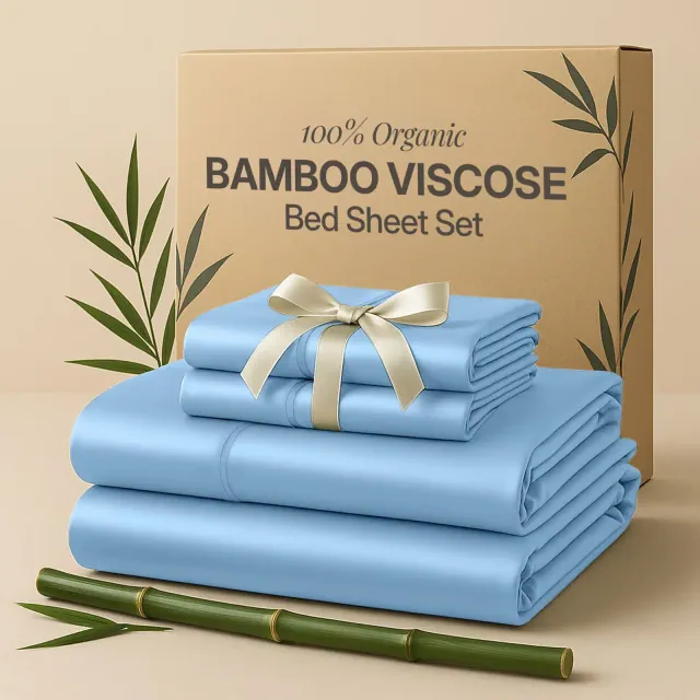 4 Piece Cooling Sheets 100% Viscose from Bamboo Organically Soft OEKO Certified Hypoallergenic Deep Pocket Sheet Set - Blue