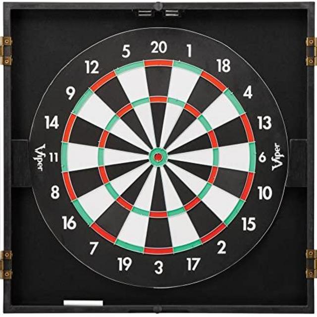 Viper Hideaway Cabinet & Steel-Tip Dartboard Ready-to-Play Bundle, Reversible Standard and Baseball Game Options with Two Sets of Steel-Tip Darts and Chalk Scoreboards, Black Matte Finish