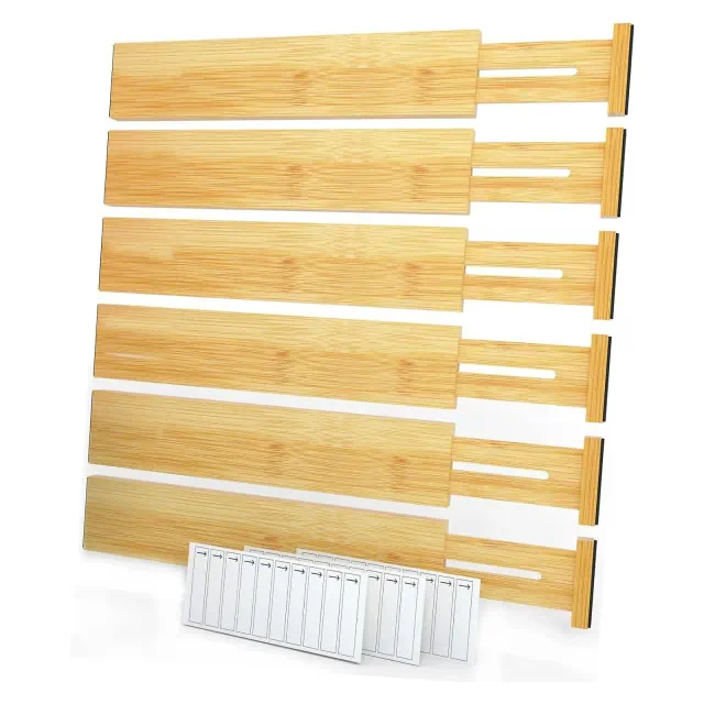 Set of 6 Bamboo Expandable Drawer Dividers with Labels
