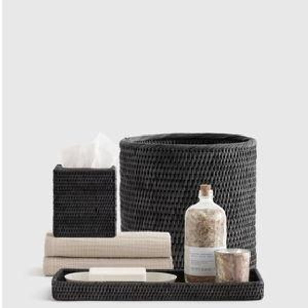 Handwoven Rattan Bathroom Accessory Set in Honey