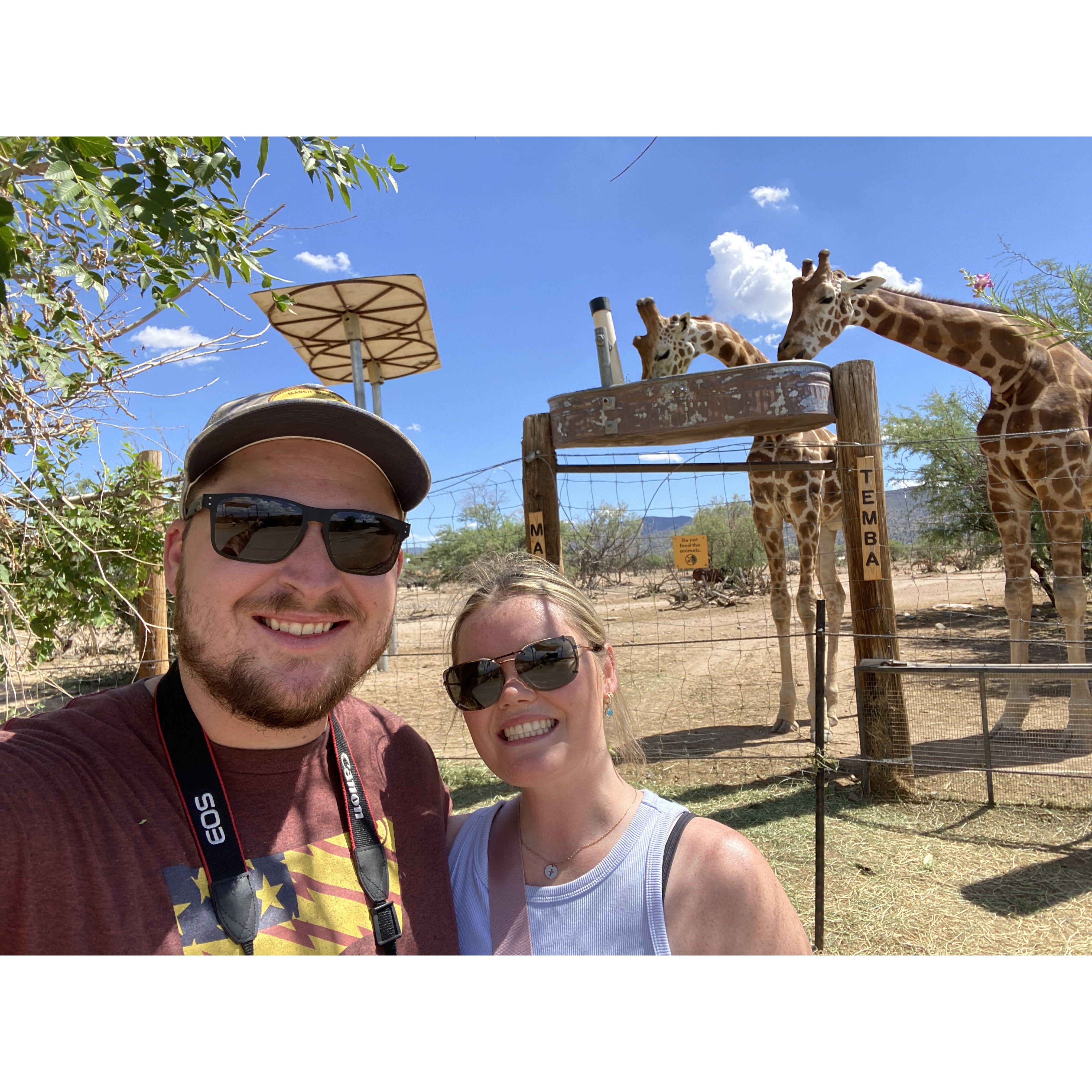 Us with the giraffes at Out of Africa!