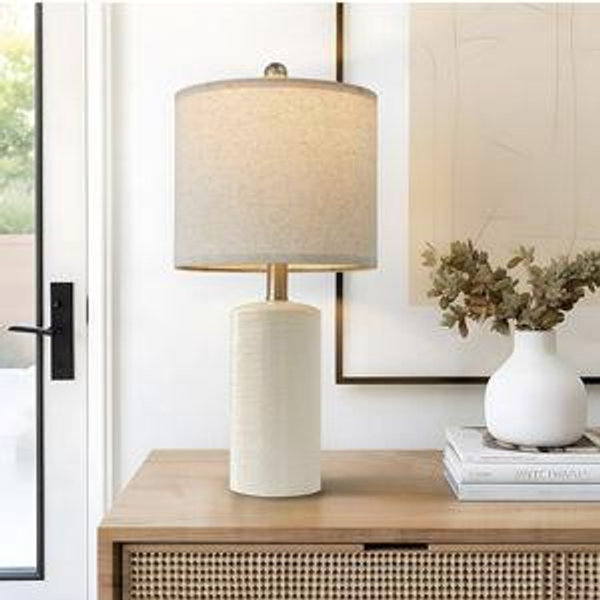 20.25" Small Single Table Lamp for Bedroom Modern Ceramic Nightstand Lamp Farmhouse Bedside Lamp Boho Living Room Lamp White End Side Table Lamp