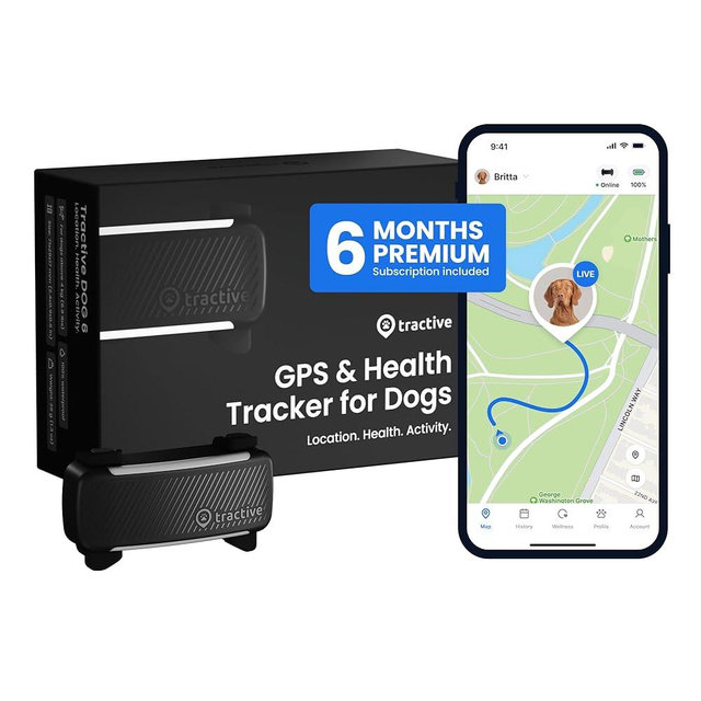 Tractive Smart Dog GPS Tracker with 6 Month Subscription | Live Pet Tracker with Virtual Fence | Vital Signs Monitoring of Heart & Respiratory Rate | Bark Monitoring | Dog Collar Attachment (Black)
