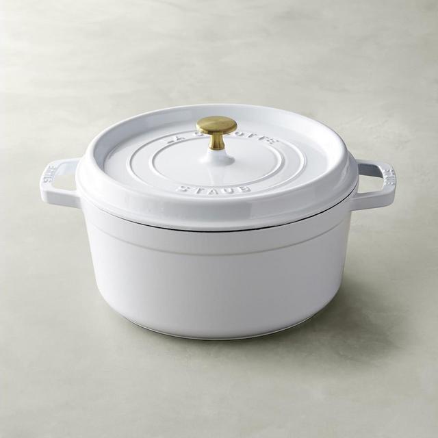 Staub Cast-Iron Round Cocotte with Brass Knob, 5 1/2-Qt., White