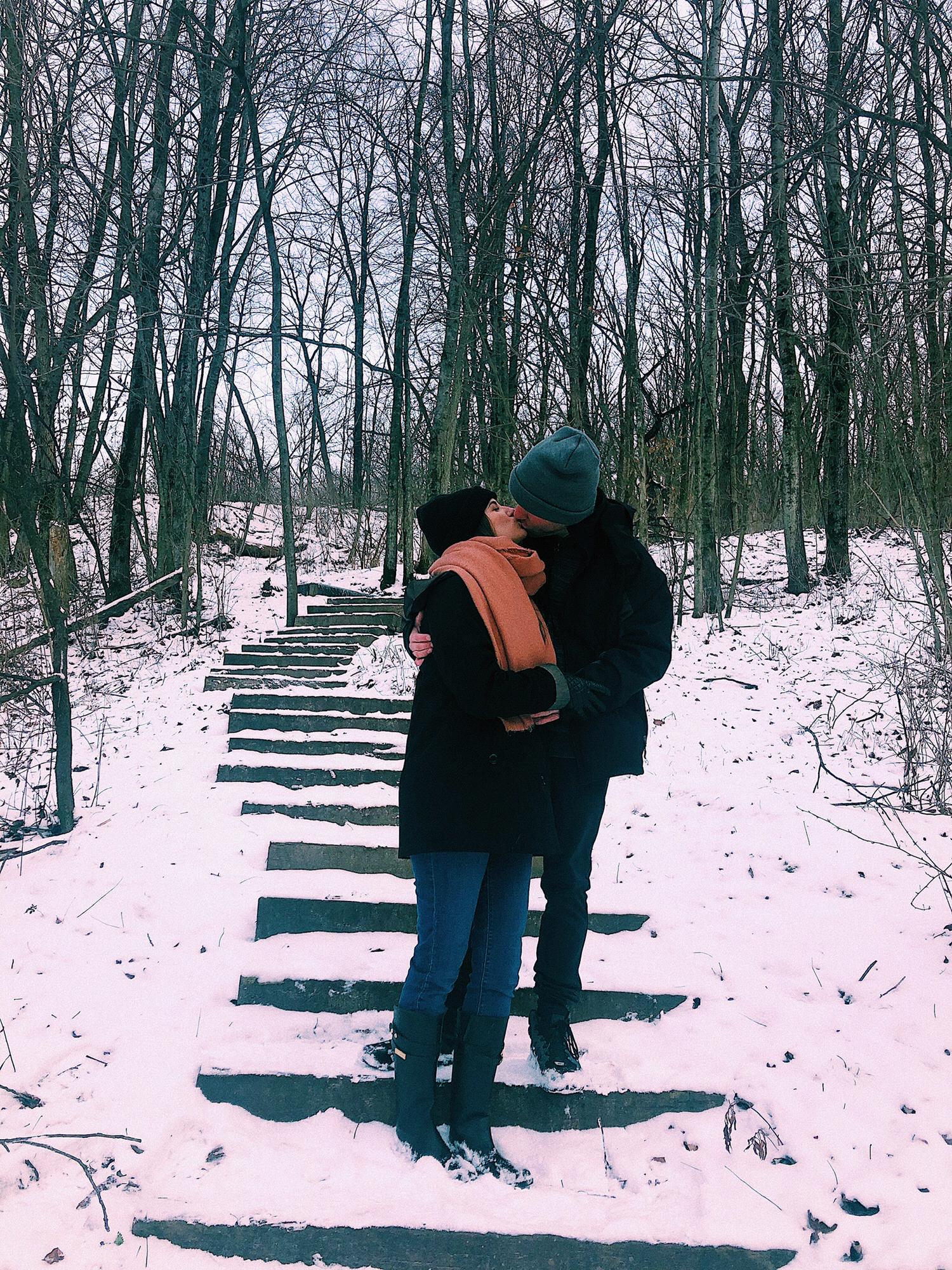 Our first kiss in the snow!