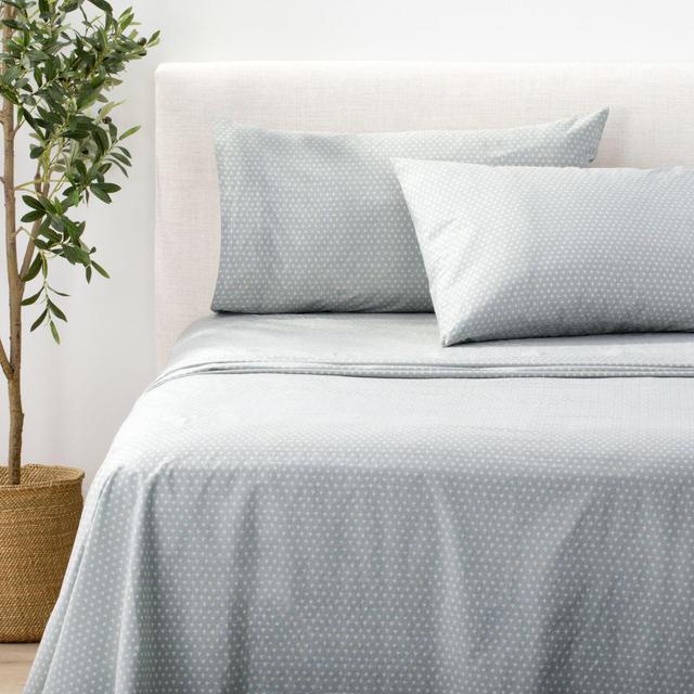 Nate Home by Nate Berkus Blocks Percale Sheet Set, Queen, Limestone/Aqua