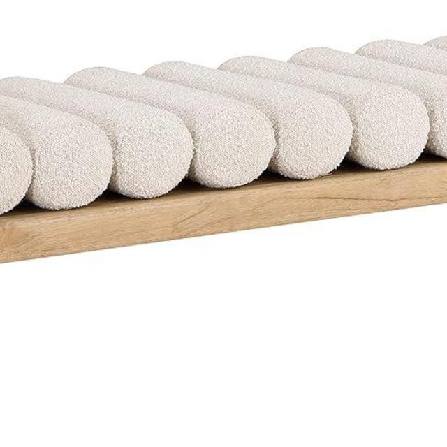 Meridian Furniture 179Cream Waverly Collection Modern | Contemporary Bench with Solid Wood Rich Natural Finish, Luxurious Cream Boucle Fabric, 52" W x 19" D x 18" H, Cream