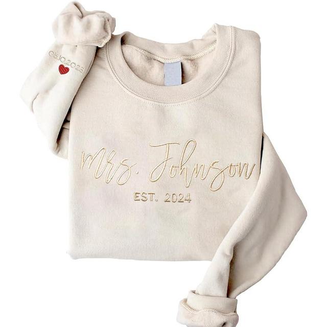 GiftGlee Custom Embroidered Mrs Sweatshirt, Custom Mrs. Last Name Sweatshirt, Custom Date On Sleeve, Bride Sweatshirt, Future Mrs Hoodie, Engagement Gifts Perfect, Bachelorette Party, Gifts For Bride