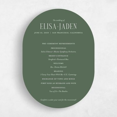 Green Oval Wedding Program - Cole