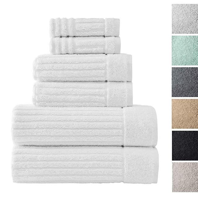 Classic Turkish Towels 6 Piece Heavy Duty Fast Drying Bath Sets Made with 100% Turkish Cotton - Includes 2 Fingertip Towels