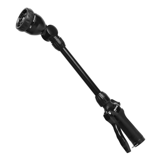 RESTMO Metal Watering Wand, Heavy Duty Garden Hose Wand with 180° Swivel Head, 16'' Hose Nozzle Sprayer with 7 Spray Patterns and Flow Control, for Water Hanging Baskets and Shrubs, Flash Black