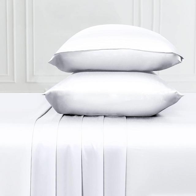 100% Bamboo Sheets - King Size Luxury Hotel Sheet and Pillowcase Set - Super Soft, Silky Cooling Sheets with Deep Pocket Fitted Sheet - 4-Piece Bedding Sets ( Bright White )