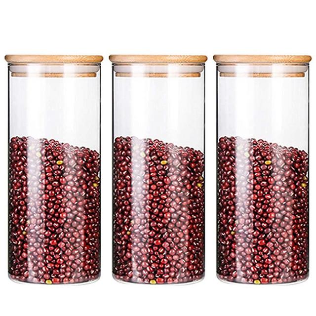 VIVILINEN Glass Storage Jar Containers Food Storage Canisters with Airtight Bamboo Lid for Serving Tea Coffee Spice Flour Sugar Candy Snack 3pcs Set (40oz x 3)