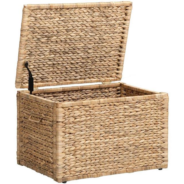 eHemco Heavy-duty Water Hyacinth Wicker Storage Trunk with Metal Frame, 23.3 by 16.5 by 15.2 Inches, Natural