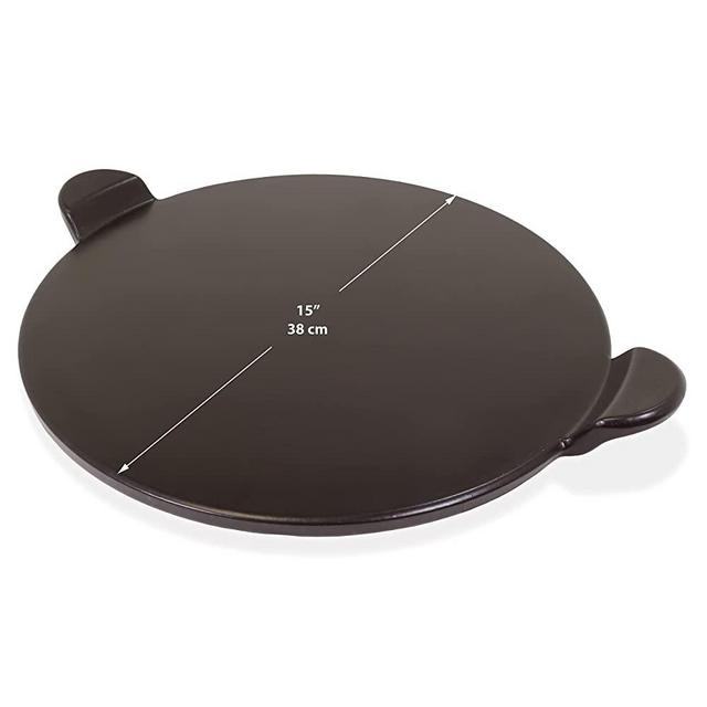MAACS 15" Black non-stick cordierite pizza stone with grip handles, Baking stone for oven, gas grill, & BBQ, premium cooking stone