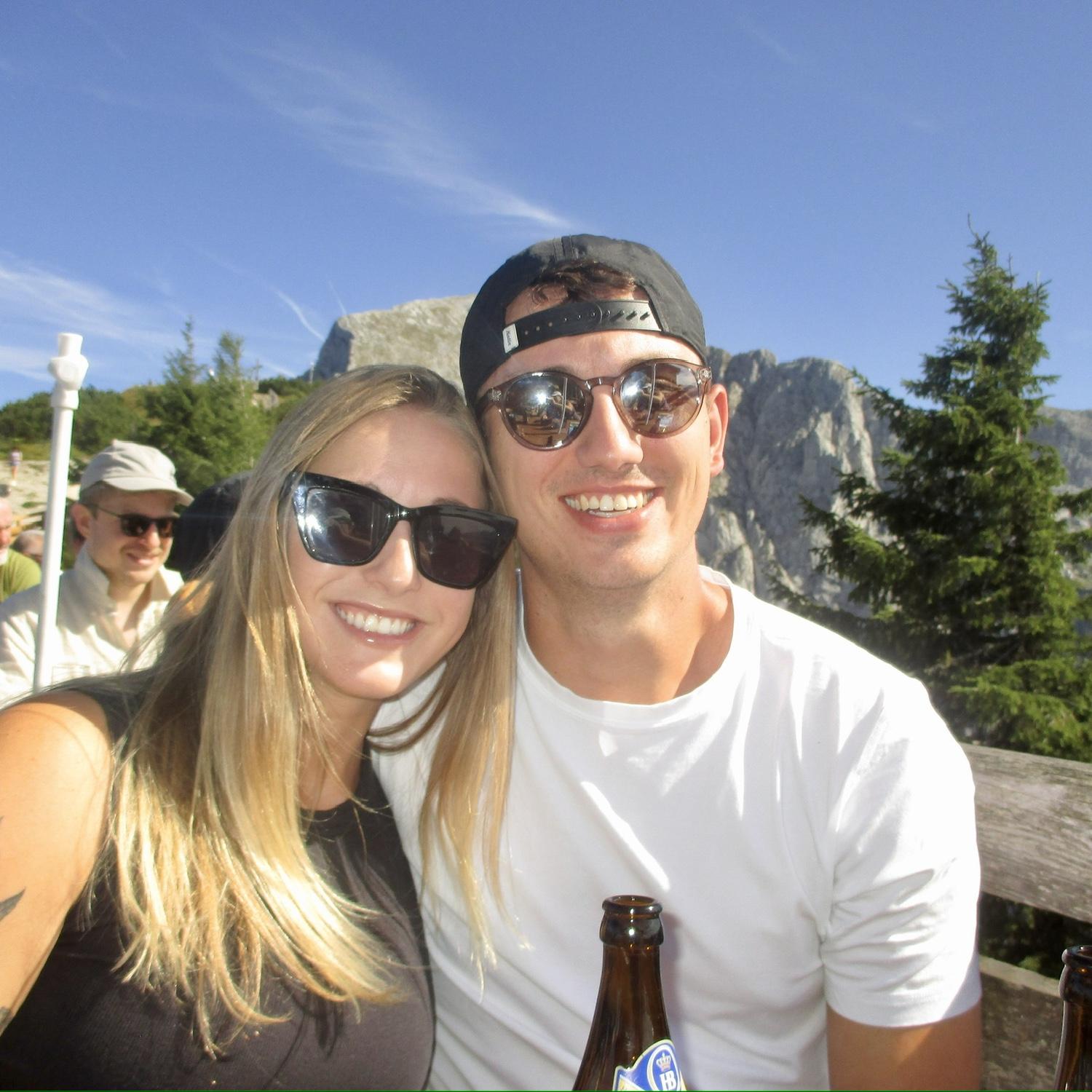 Enjoying German beer at the top of Eagle’s Nest