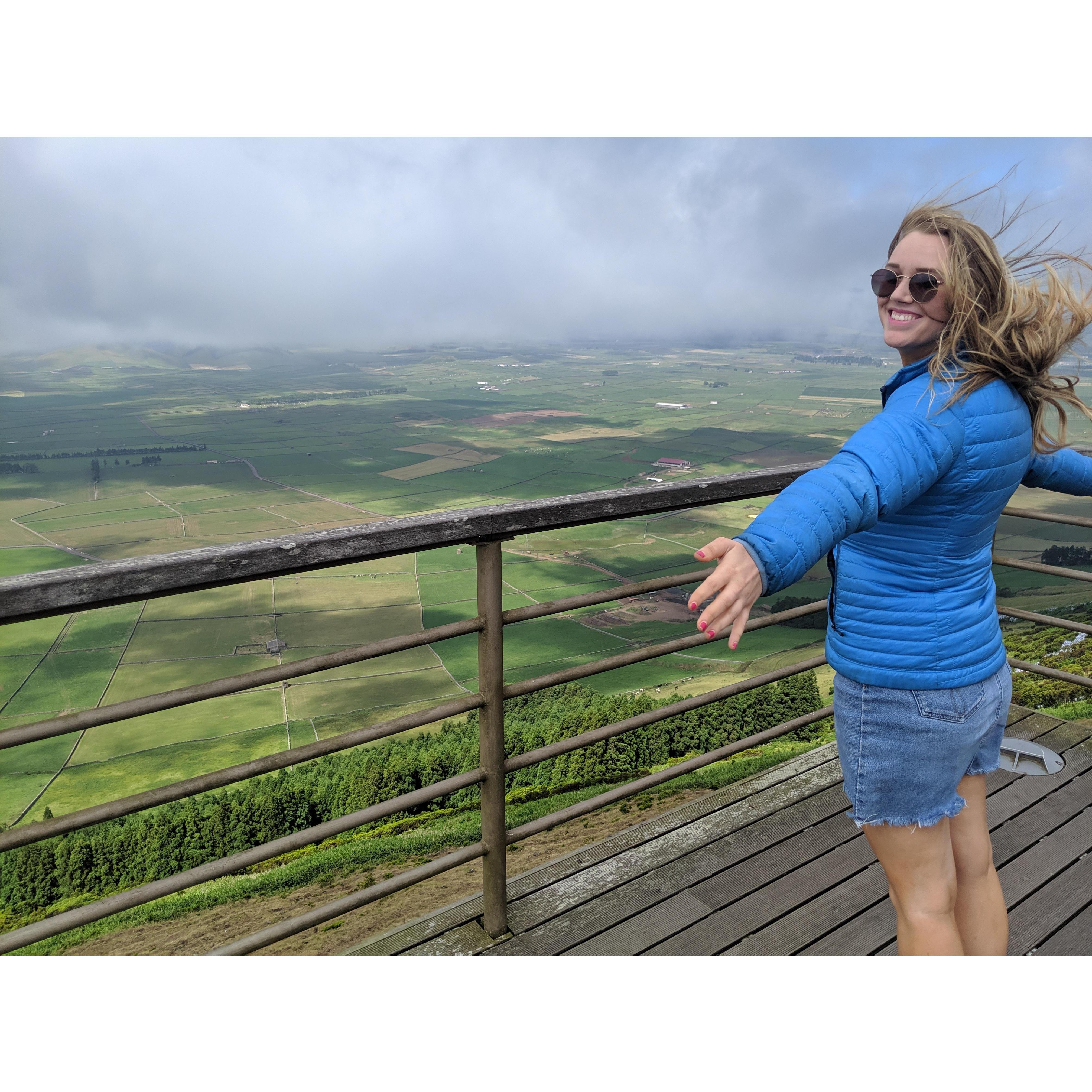 A VERY windy lookout point while on our tour in the Azores.